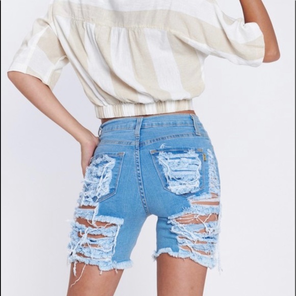 NWT Trendy Blue Distressed Biker Shorts - Picture 6 of 6
